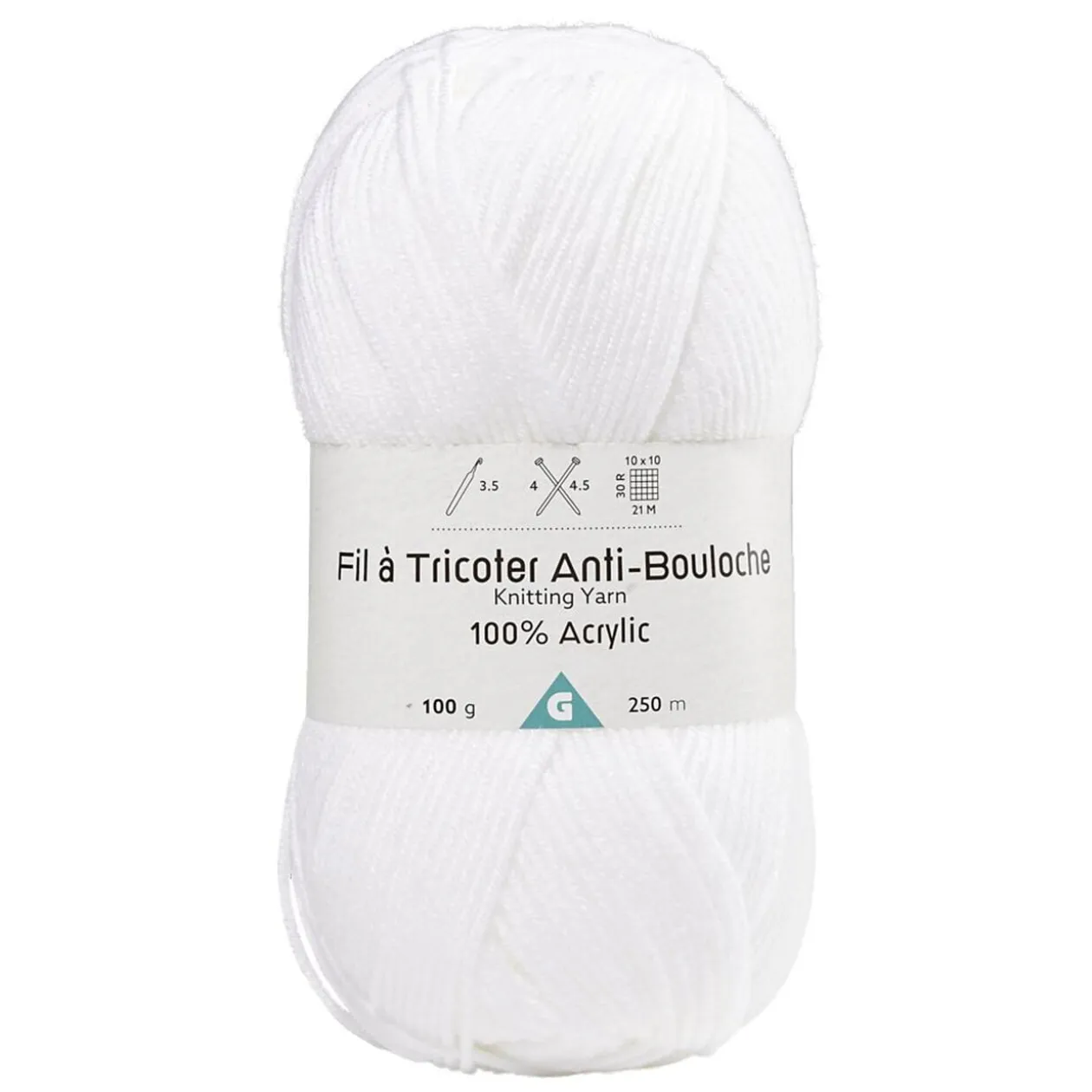 Pelote de fil à tricoter acrylique anti bouloche blanc