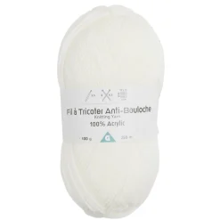 Pelote de fil à tricoter acrylique anti bouloche blanc cassé