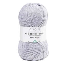 Pelote de fil à tricoter acrylique paillettes bleu 100Gr