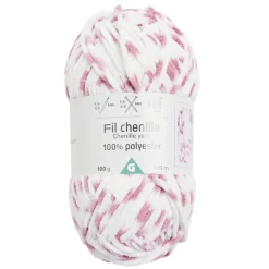 Pelote de fil à tricoter chenille blanc et rose 120m < Gifi Discount