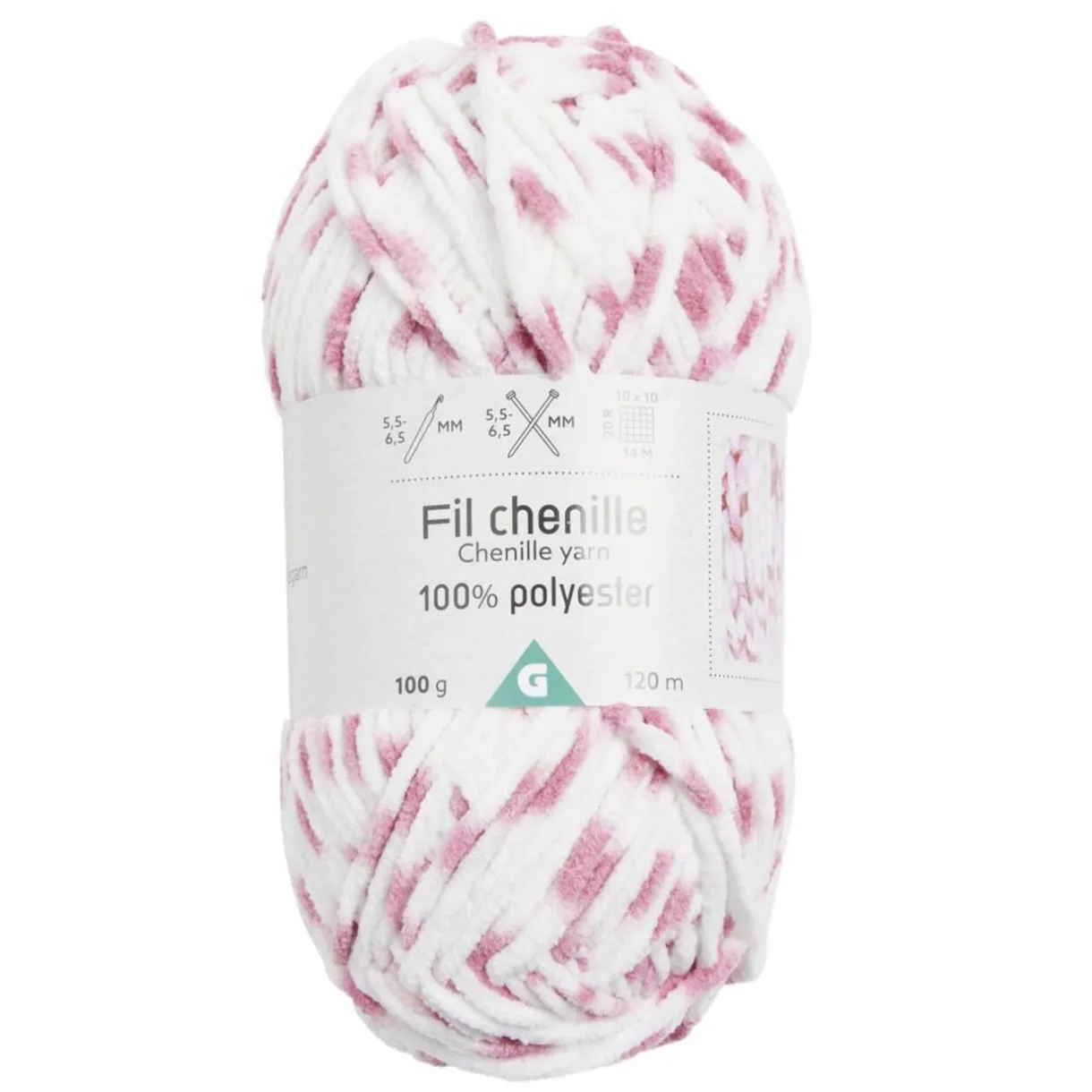 Pelote de fil à tricoter chenille blanc et rose 120m < Gifi Discount