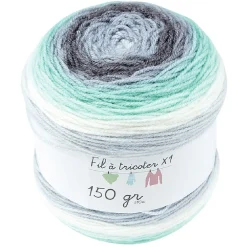 Pelote de laine toupie ton gris et vert 510m