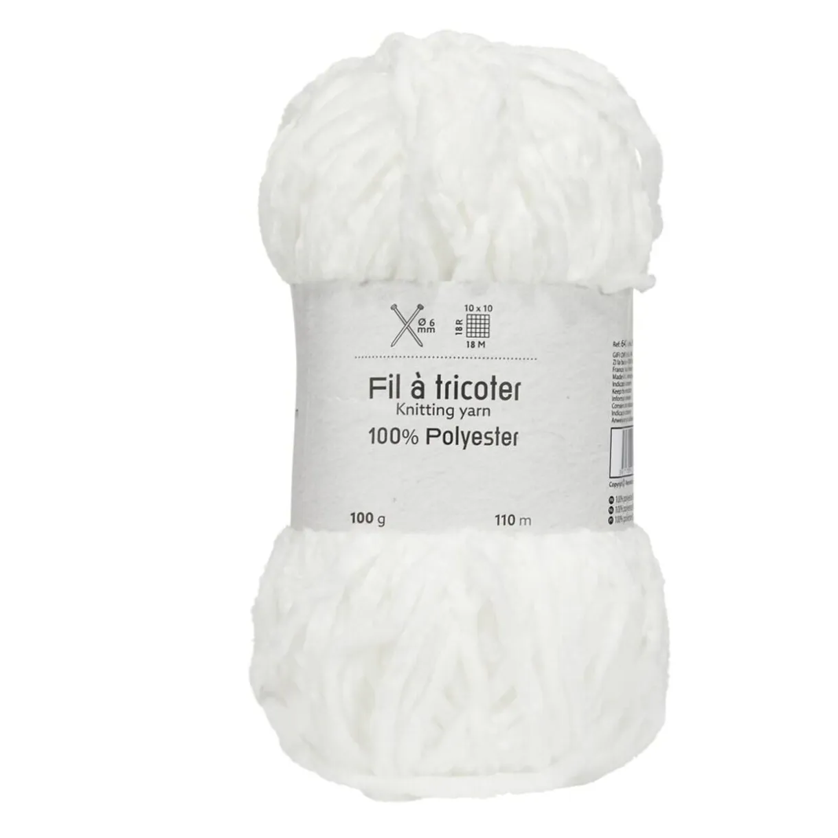 Pelote fil à tricoter 110m chenille blanc 100gr < Gifi Discount