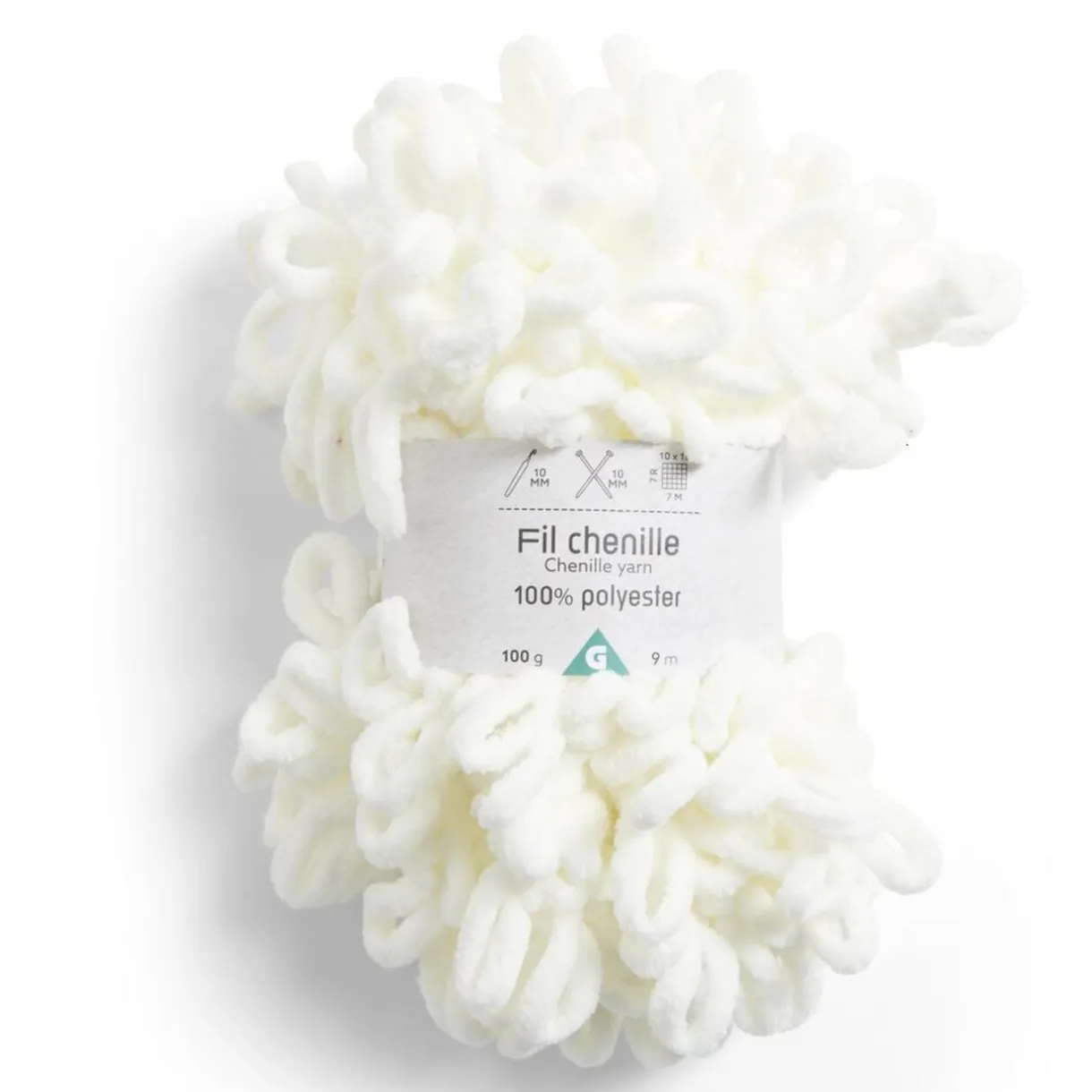 Pelote fil à tricoter 9m effet chenille polyester blanc écru 100g < Gifi Discount
