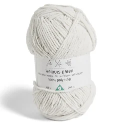 Pelote fil à tricoter 200m effet velours polyester blanc 100g