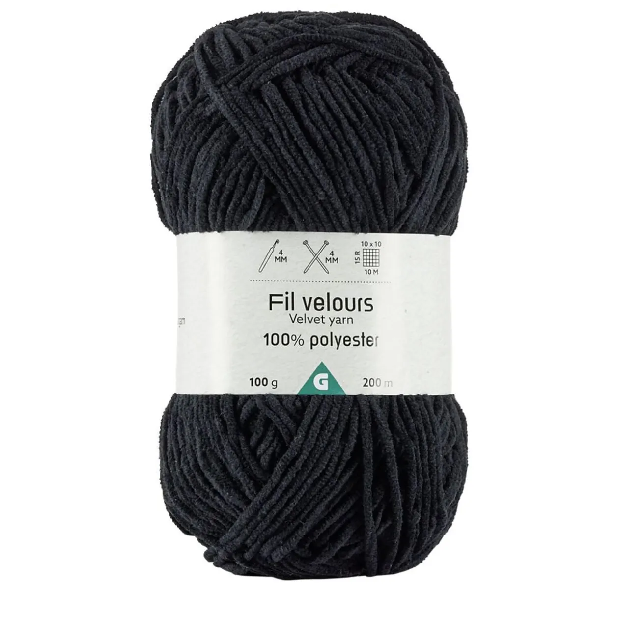 Pelote fil à tricoter 200m effet velours polyester noir 100g