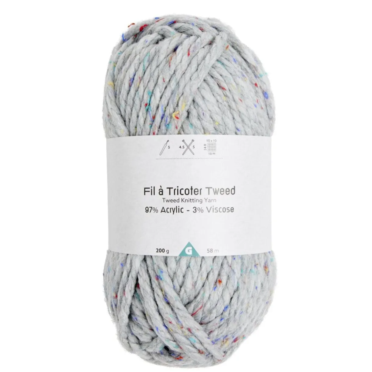 Pelote fil à tricoter tweed épaisse acrylique et viscose gris 200g < Gifi New