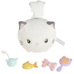 Peluche chaton interactif tissage laine blanc avec accessoires Ø19xH19cm