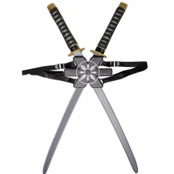 Épée ninja grise et noire L65cm x2 avec support dorsal