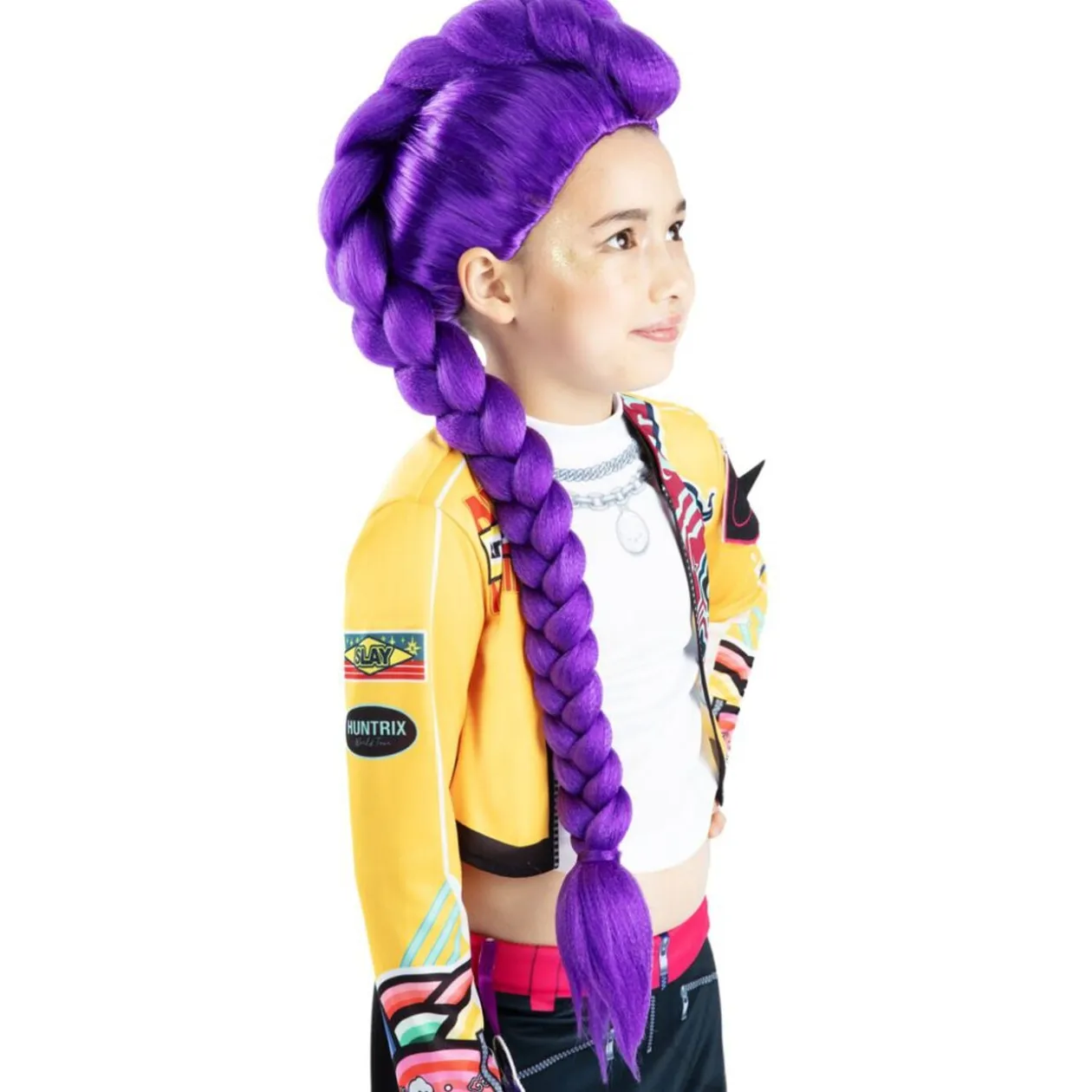 Perruque enfant fille KPOP Rumi longue tresse violette L89cm