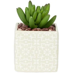 Petite plante grasse artificielle pot en grès motif végétal blanc < Gifi New
