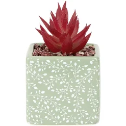 Petite plante grasse artificielle pot en grès motif végétal blanc < Gifi New