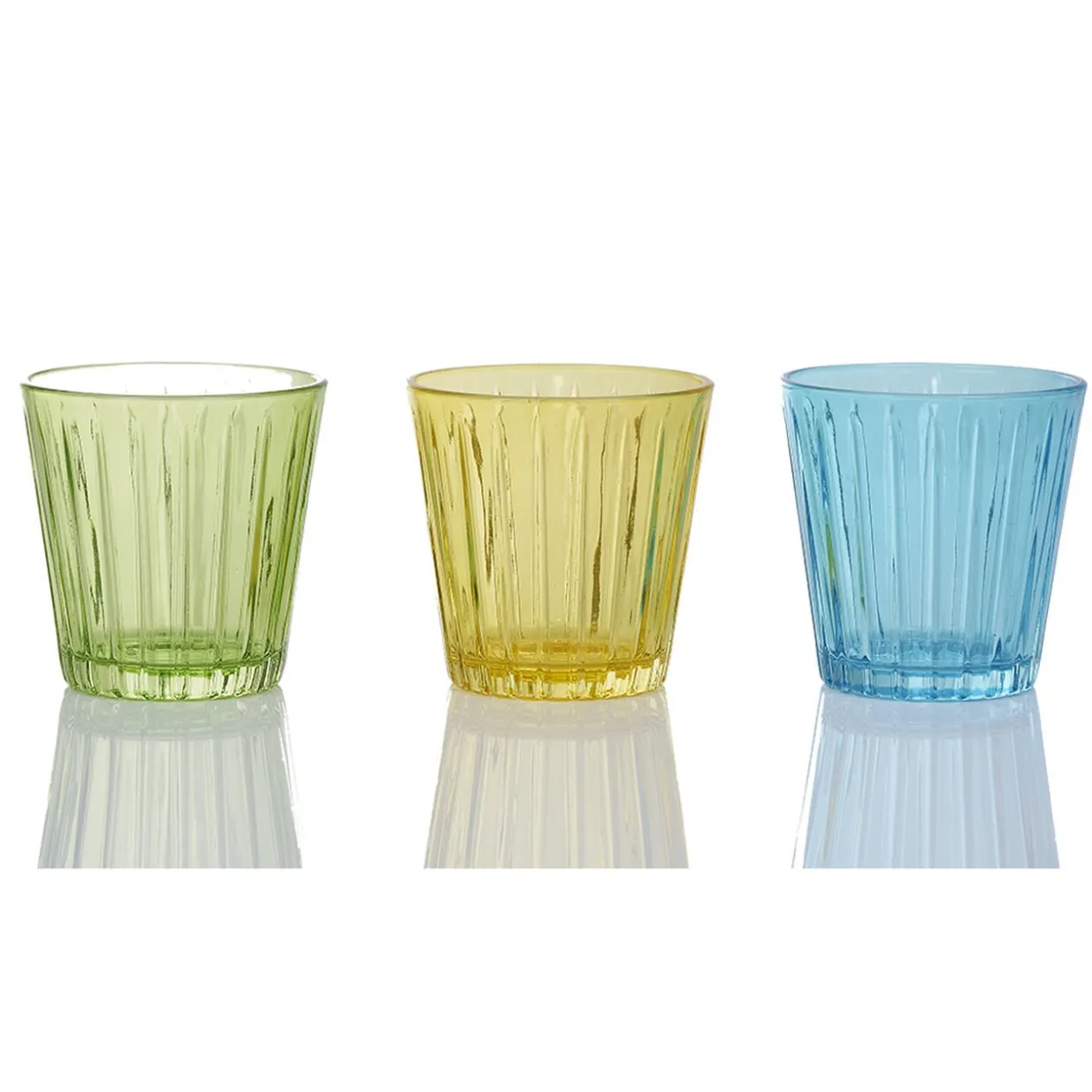 Photophore en verre uni vert jaune bleu x3