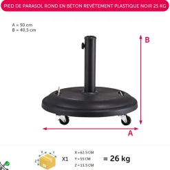 Pied de parasol rond en béton revêtement plastique noir 25 kg < Gifi Online