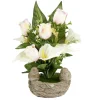 Pierre décor funéraire avec fleurs arum/rose et oiseau H26cm
