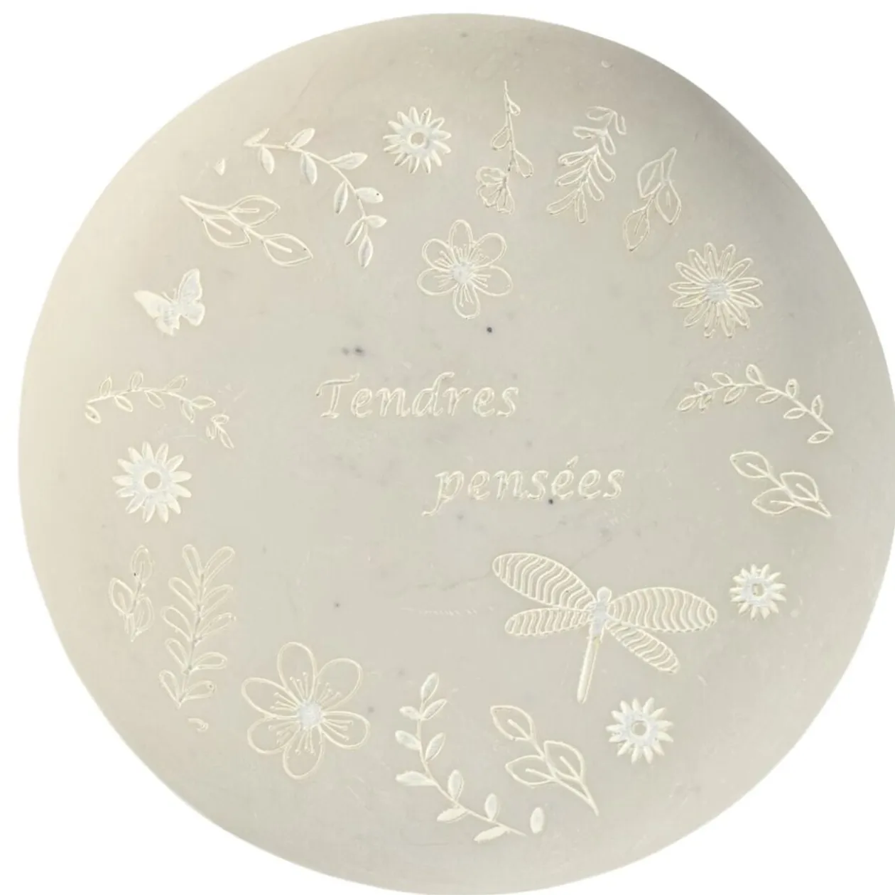 Pierre décor funéraire polyrésine avec message Ø15cm