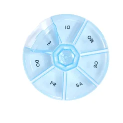 Pilulier 1 semaine 7 compartiments rond plastique bleu Ø8,5cm