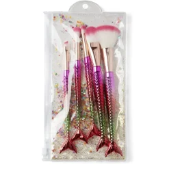 Pinceau cosmétique sirène 5 pièces avec trousse transparente pailletée < Gifi Discount