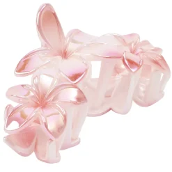 Pince cheveux fleur de tiaré plastique rose L16cm