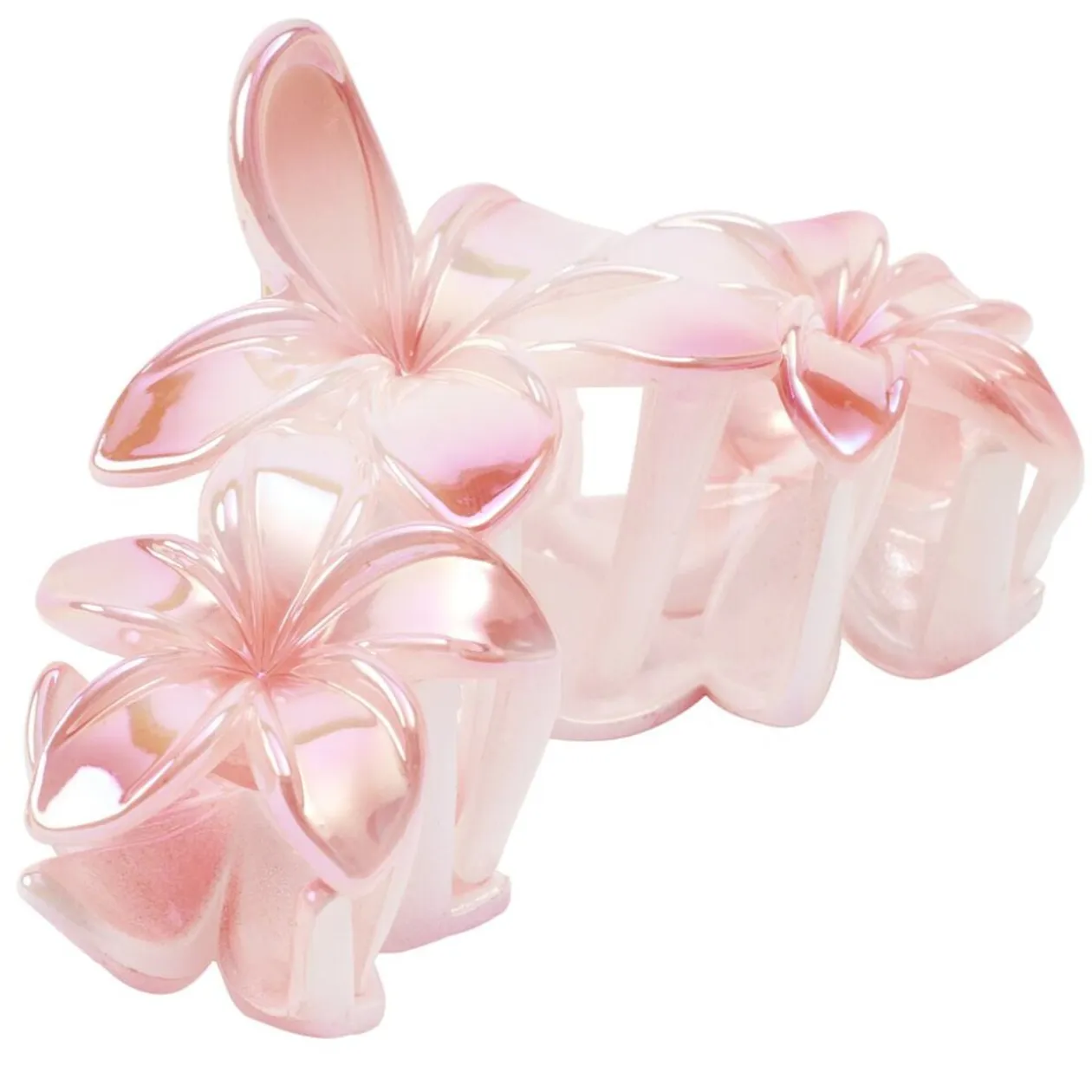Pince cheveux fleur de tiaré plastique rose L16cm