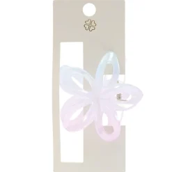 Pince cheveux fleur de tiaré plastique rose et bleu L10cm
