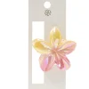 Pince cheveux fleur de tiaré rose et jaune L10cm