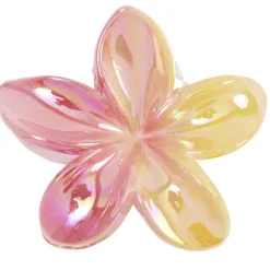 Pince cheveux fleur de tiaré rose et jaune L10cm