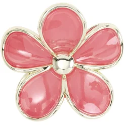 Pince cheveux fleur marguerite plastique rose contour métal doré L8cm