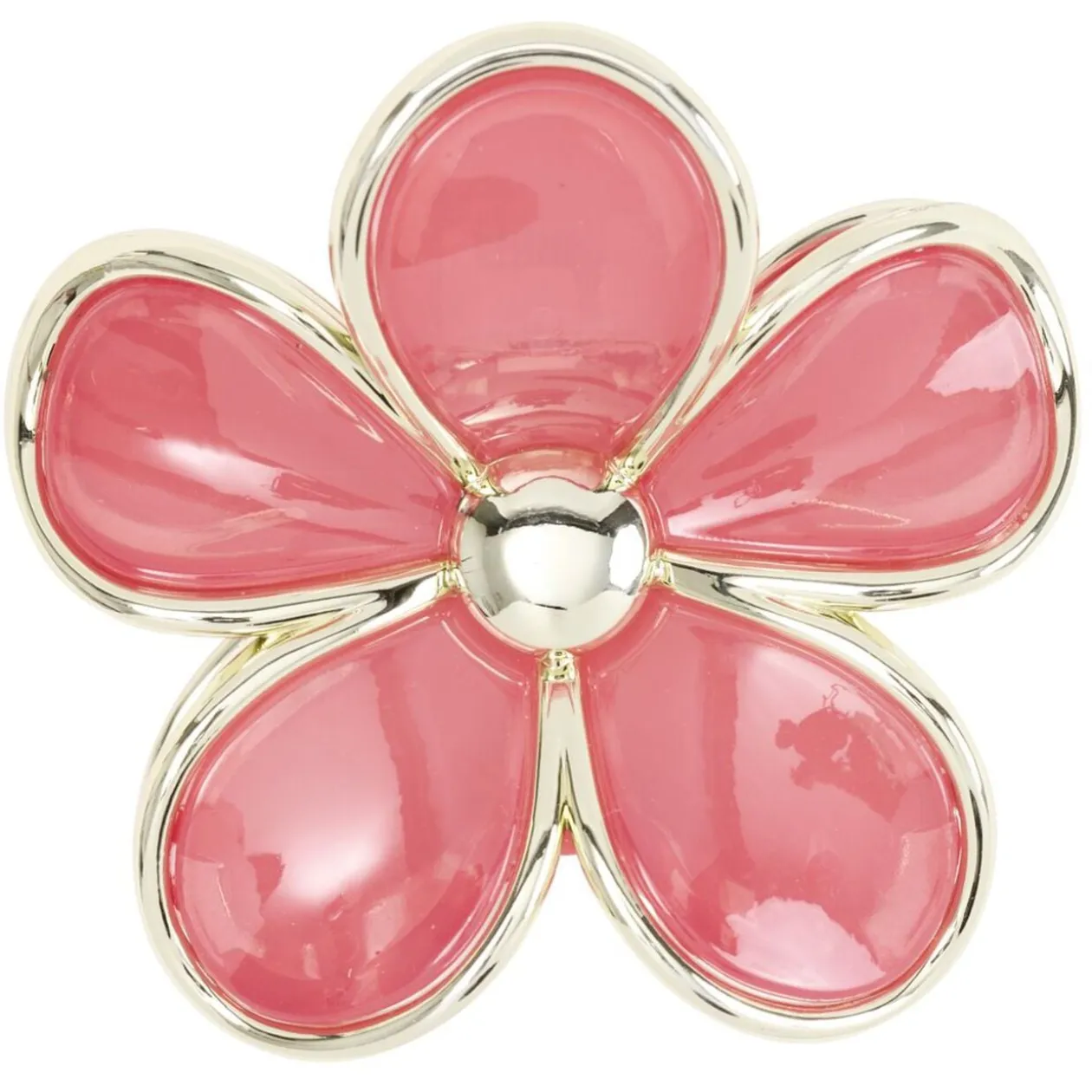 Pince cheveux fleur marguerite plastique rose contour métal doré L8cm