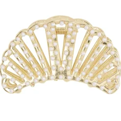 Pince cheveux forme coquillage avec perles métal doré L6cm < Gifi New