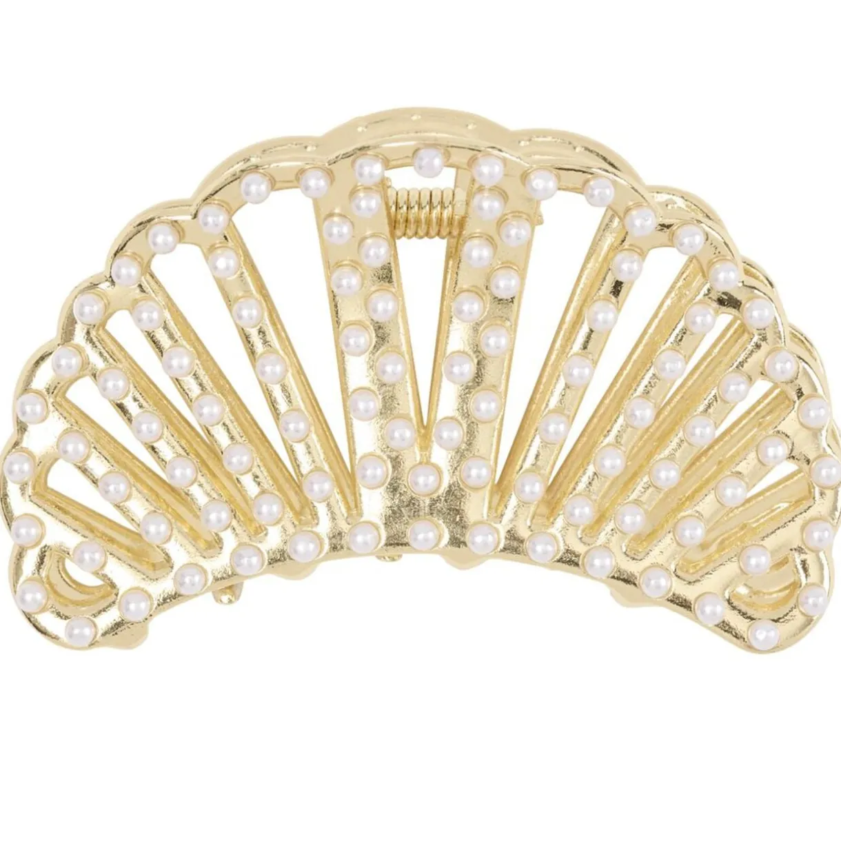 Pince cheveux forme coquillage avec perles métal doré L6cm < Gifi New