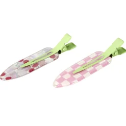 Pince à cheveux x2 clip fantaisie en métal et plastique 2x6cm (3 modèles)