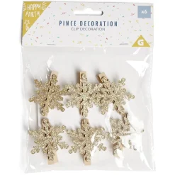 Pince de décoration flocon de neige doré x6