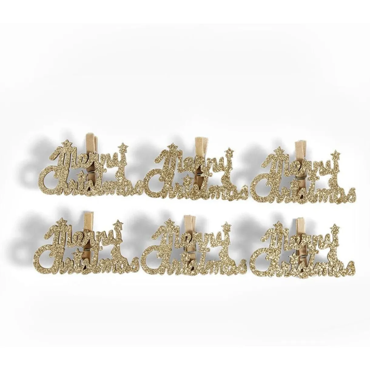 Pince de décoration flocon Merry Christmas doré x6 < Gifi Online