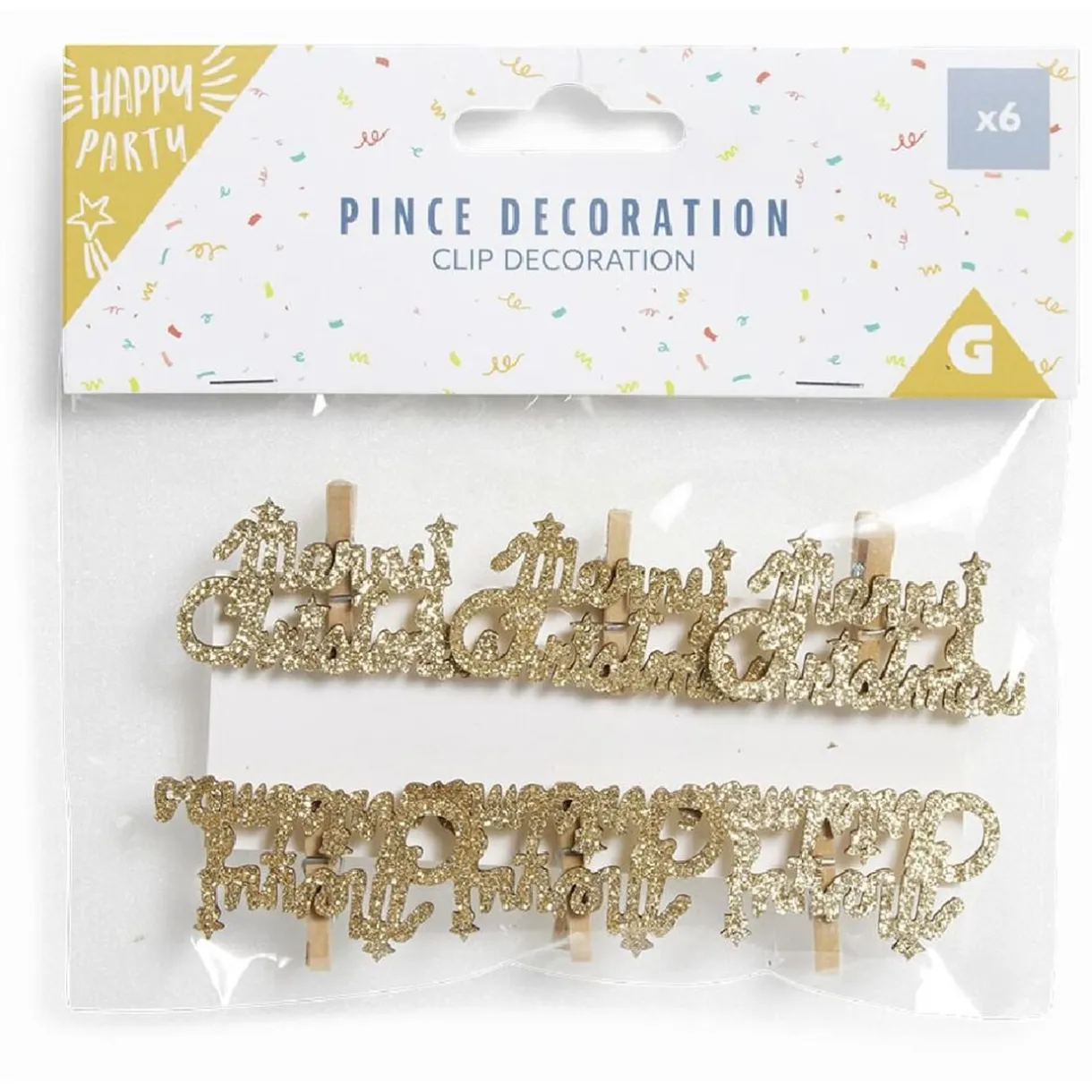 Pince de décoration flocon Merry Christmas doré x6 < Gifi Online
