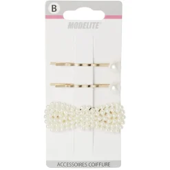 Pince guiche + pince clic clac perle dorée L.6 cm x2