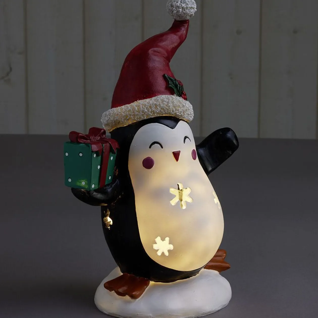 Pingouin solaire polyrésine Noël 1 LED blanc chaud H30cm