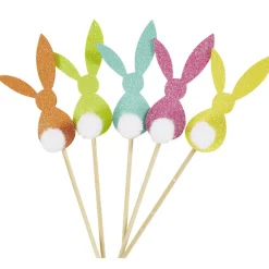 Pique avec lapin pailleté et pompon déco Pâques H28cm