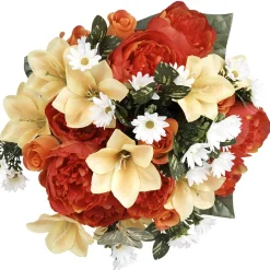 Piquet de rose lys pivoine paquerette jaune fleur artificielle H43cm