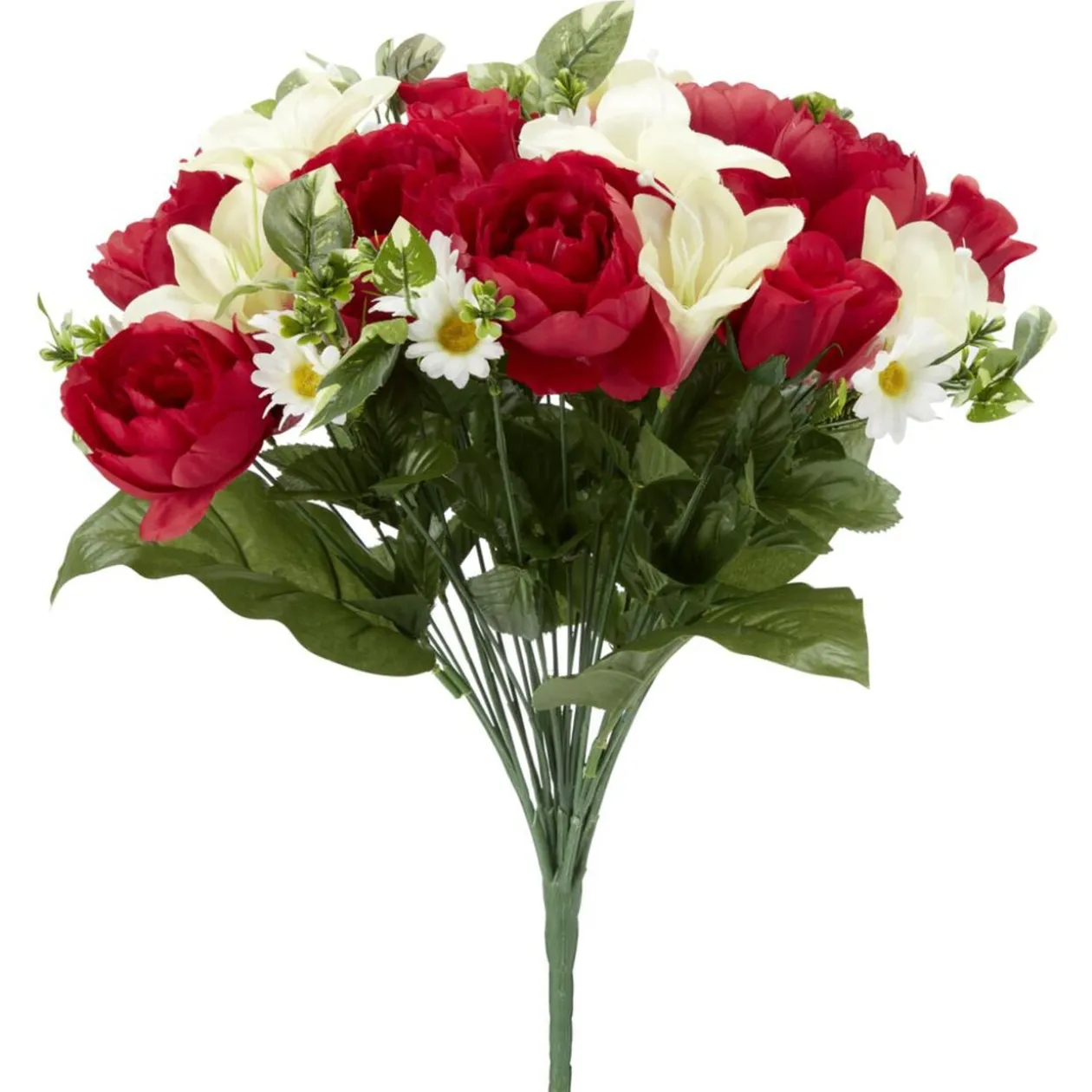 Piquet de rose lys pivoine paquerette rouge fleur artificielle H43cm