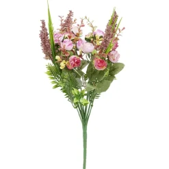 Piquet fleur artificielle bouton de rose bruyère Ø25xH40cm