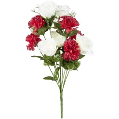 Piquet rose et oeillet rouge blanc fleur artificielle 10 têtes H46 cm