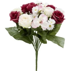 Piquet rose+orchidée+pâquerette H40 cm violet - Fleur artificielle 18 têtes
