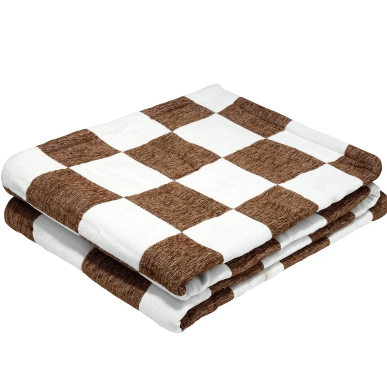 Plaid chenille motif damier bicolore 127x152cm (2 modèles)