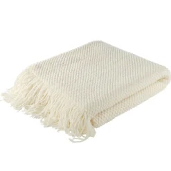 Plaid effet gaufré avec franges 130x160cm (2 modèles beige ou marron)