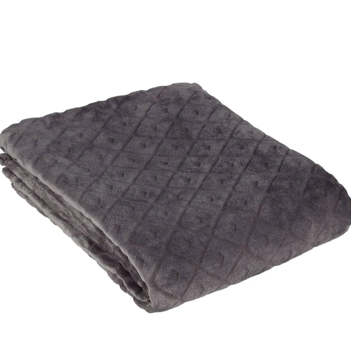 Plaid en flanelle uni gris relief losange < Gifi