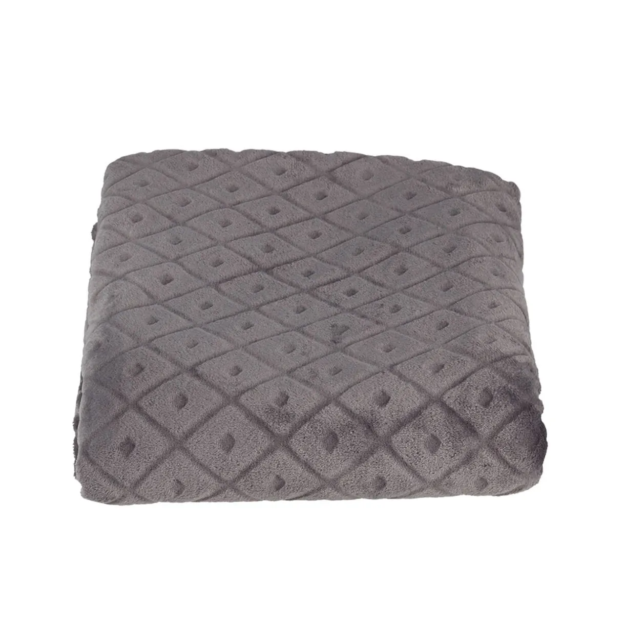 Plaid en flanelle uni gris relief losange < Gifi