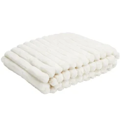 Plaid flanelle stries en relief beige 130x160cm