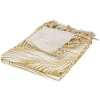 Plaid à franges jaune motif feuillage blanc 125x150cm