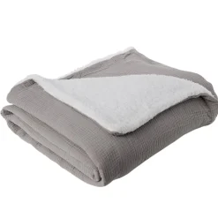 Plaid gaze de coton et sherpa 130x160cm gris < Gifi Sale